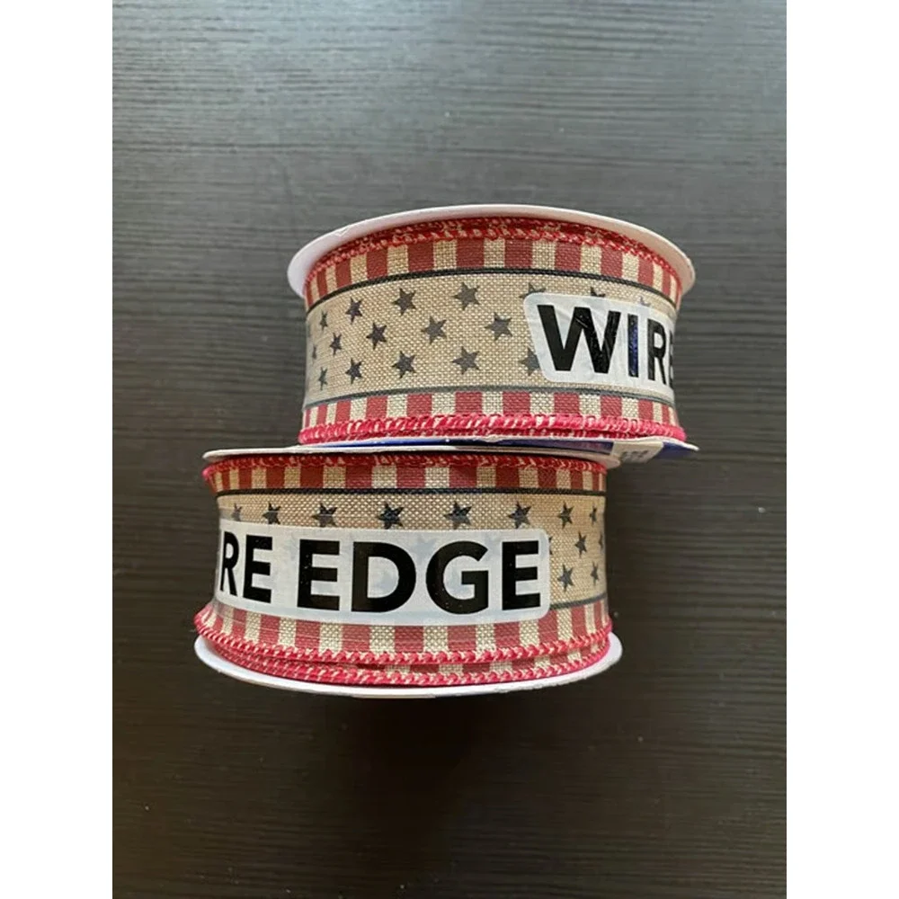 Two Spools Place & Time Patriotic Ribbon Tan, Red & Black for 4th of July Decor